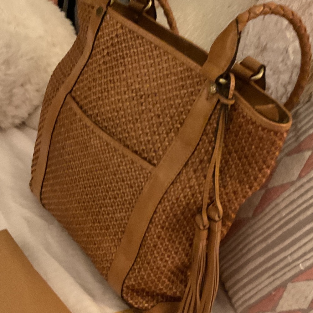 NWTS! Patricia Nash Rena Leather Woven Tassel Tote Bag